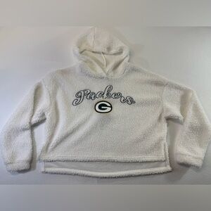 Women's Medium White Sherpa Hoodie crop top sweatshirt Green Bay packers